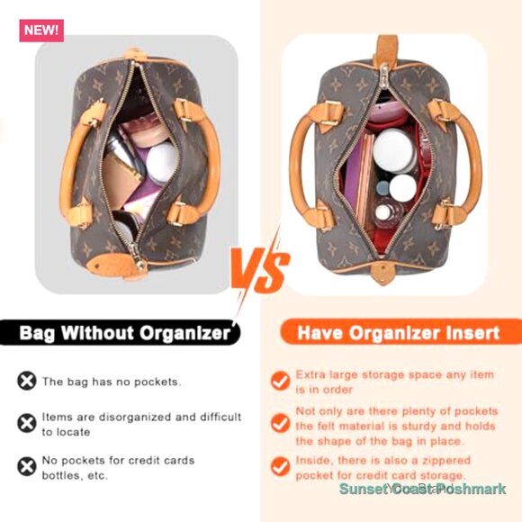 Felt Purse Organizer Insert with Multiple Pockets - Picture 4 of 6